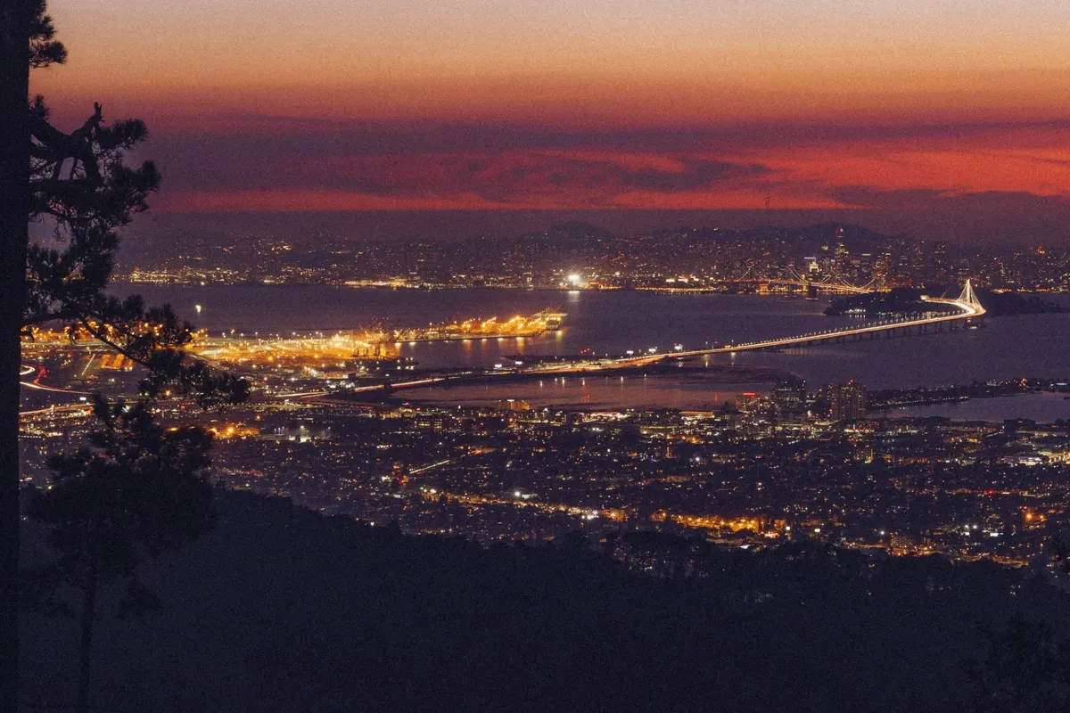 Alameda County skyline at sunset